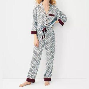 Ann Taylor Silky Horse Print Pajama Lightweight PJ Set Blue Brown Burgandy M NWT